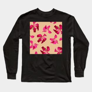 Bauhinia Flower Beige  - Summer Flower Pattern Long Sleeve T-Shirt